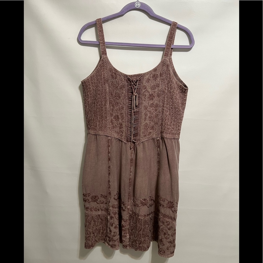 L Pogee free size sundress boho peasant faded plum color GC Vintage